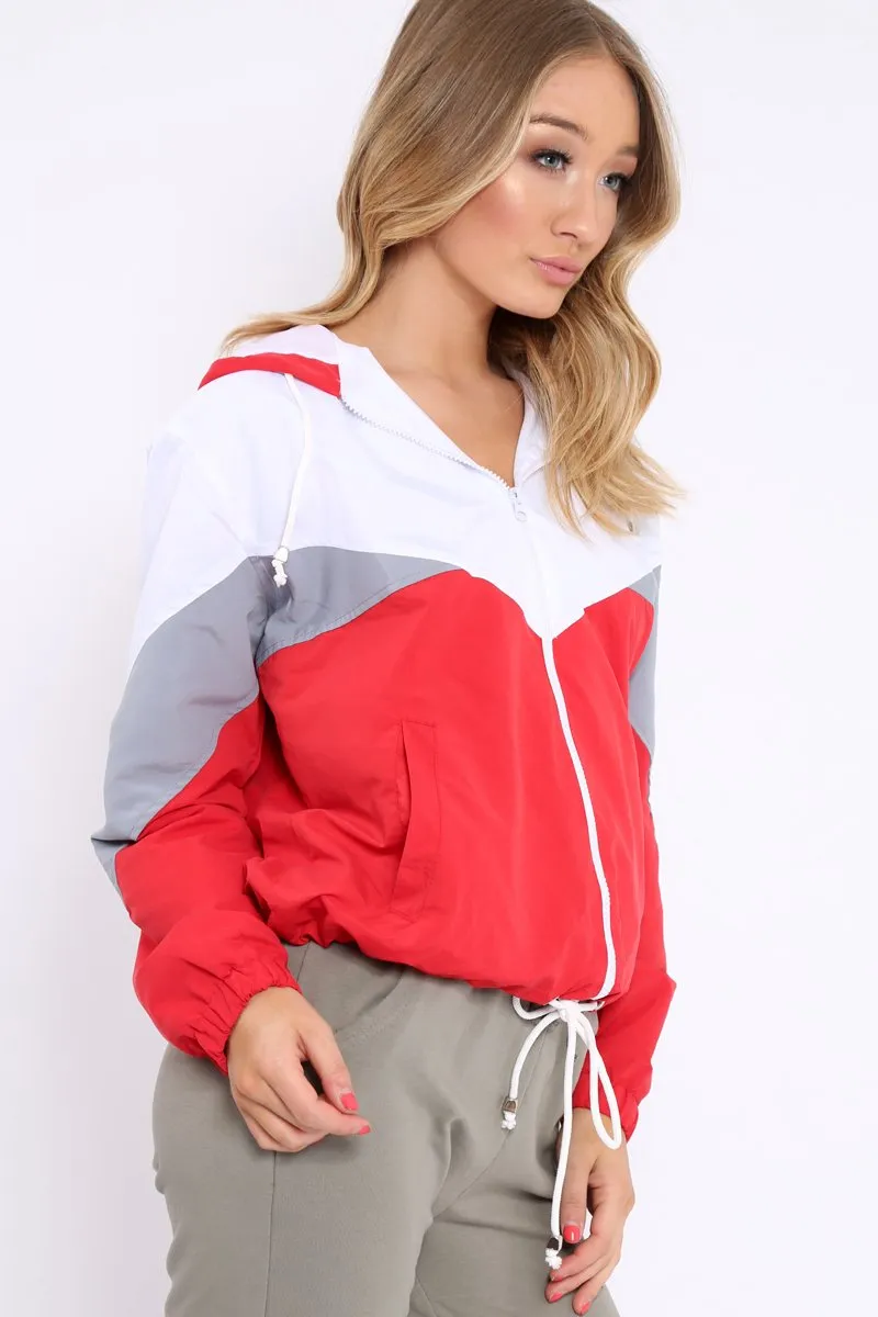 Red Colour Block Windbreaker Jacket - Karina