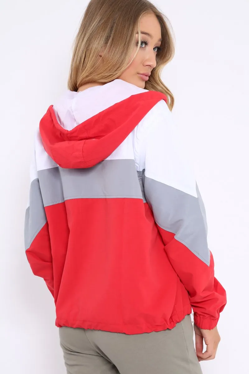 Red Colour Block Windbreaker Jacket - Karina