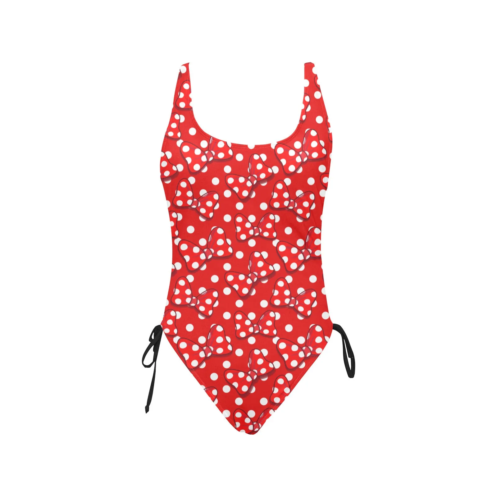 Red With White Polka Dot And Bows Drawstring Side Women's One-Piece Swimsuit