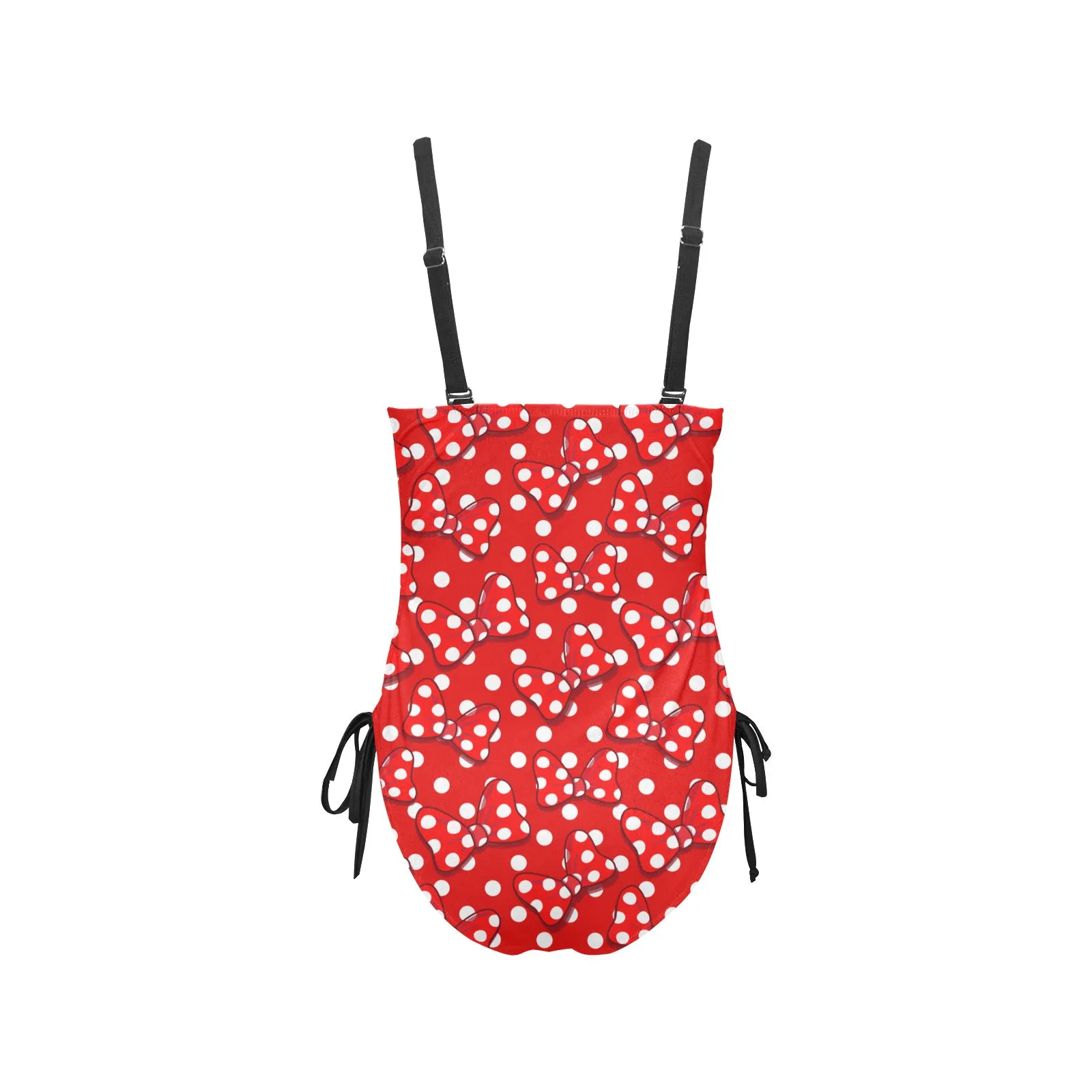 Red With White Polka Dot And Bows Drawstring Side Women's One-Piece Swimsuit