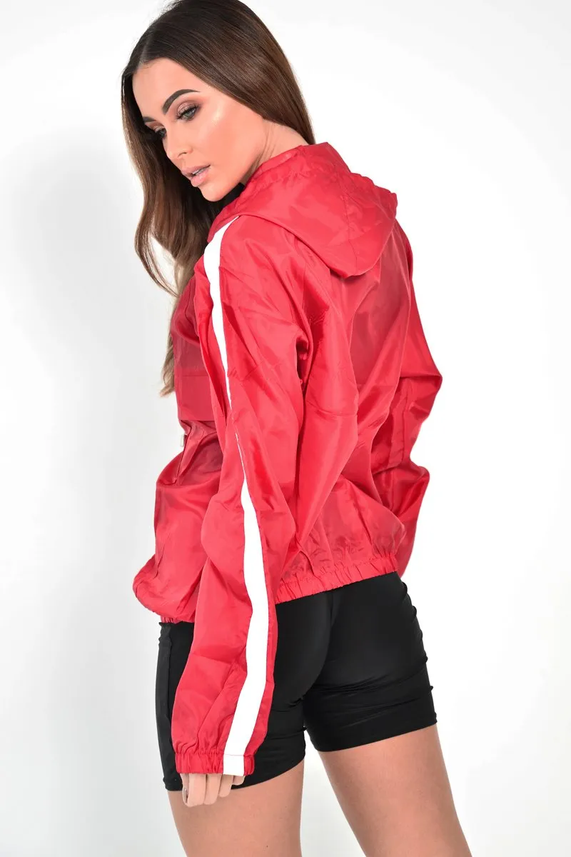 Red Zip Front Windbreaker Jacket - Terah