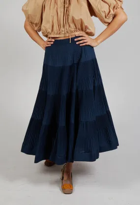 Ribbed Midi Skirt in Navy