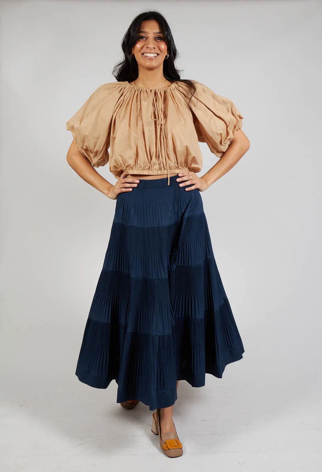 Ribbed Midi Skirt in Navy