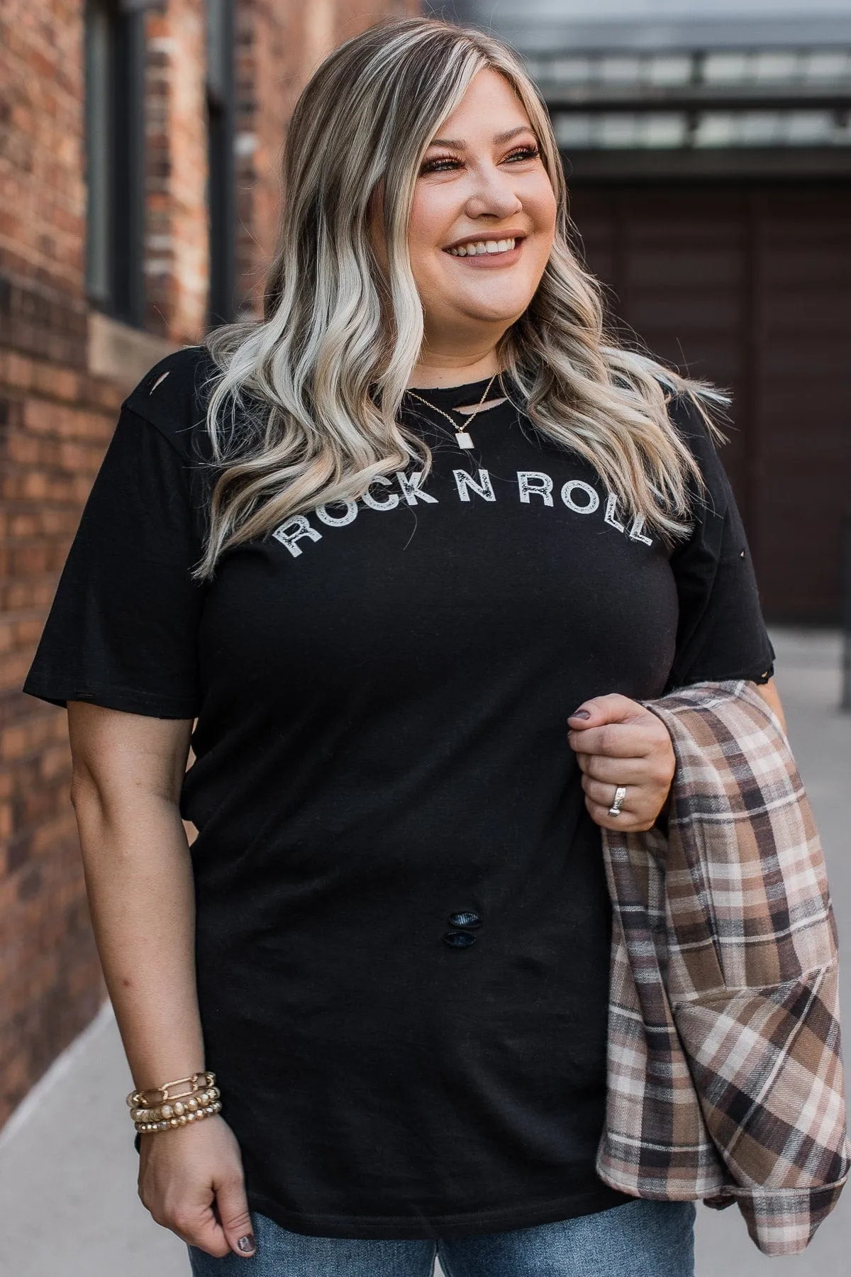 Rock N Roll Distressed Graphic Tee- Black