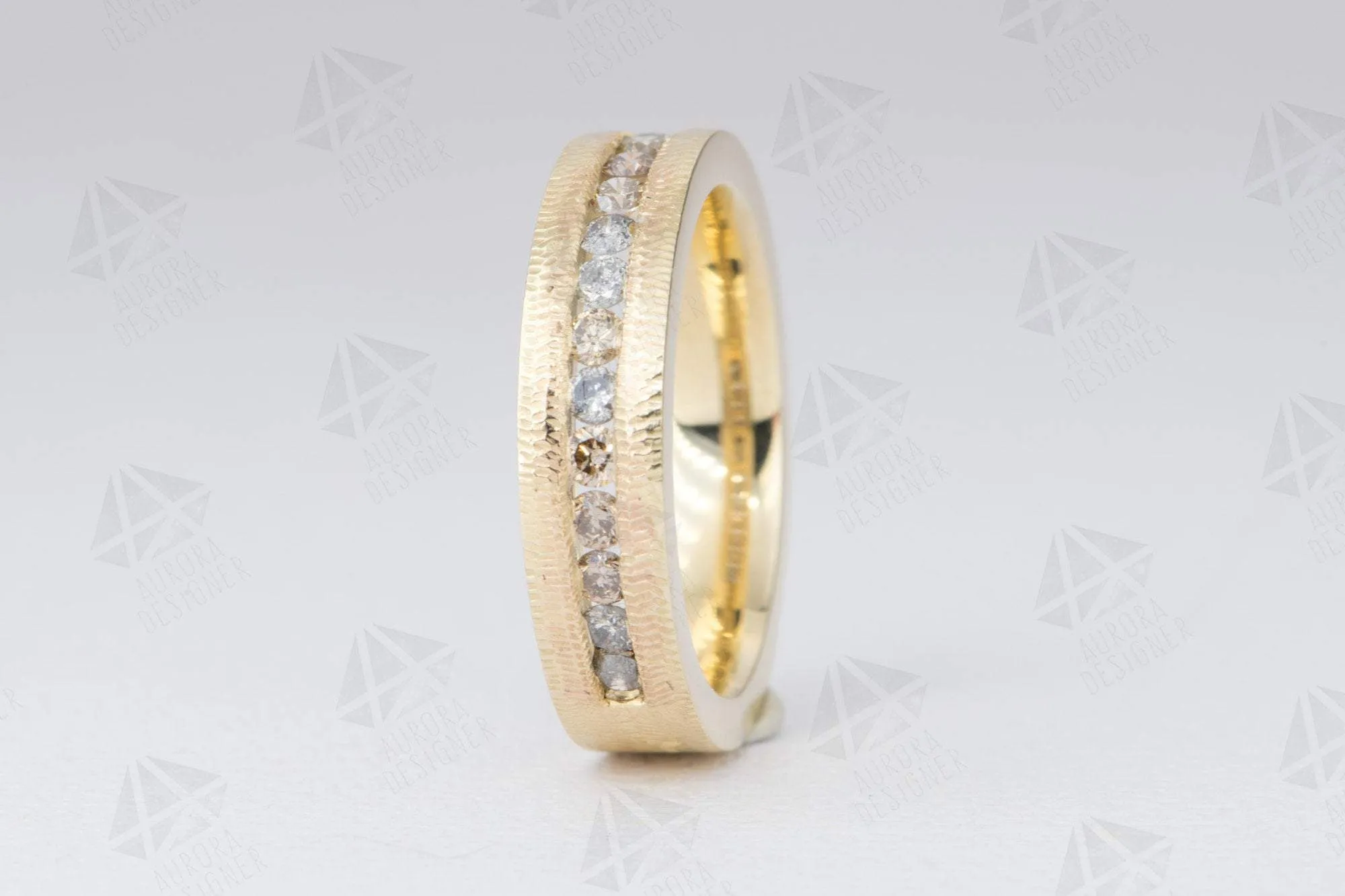 Salt and Pepper & Champagne Diamond Ring Channel Setting 14K Gold 5mm Wedding Band Textured AD2094