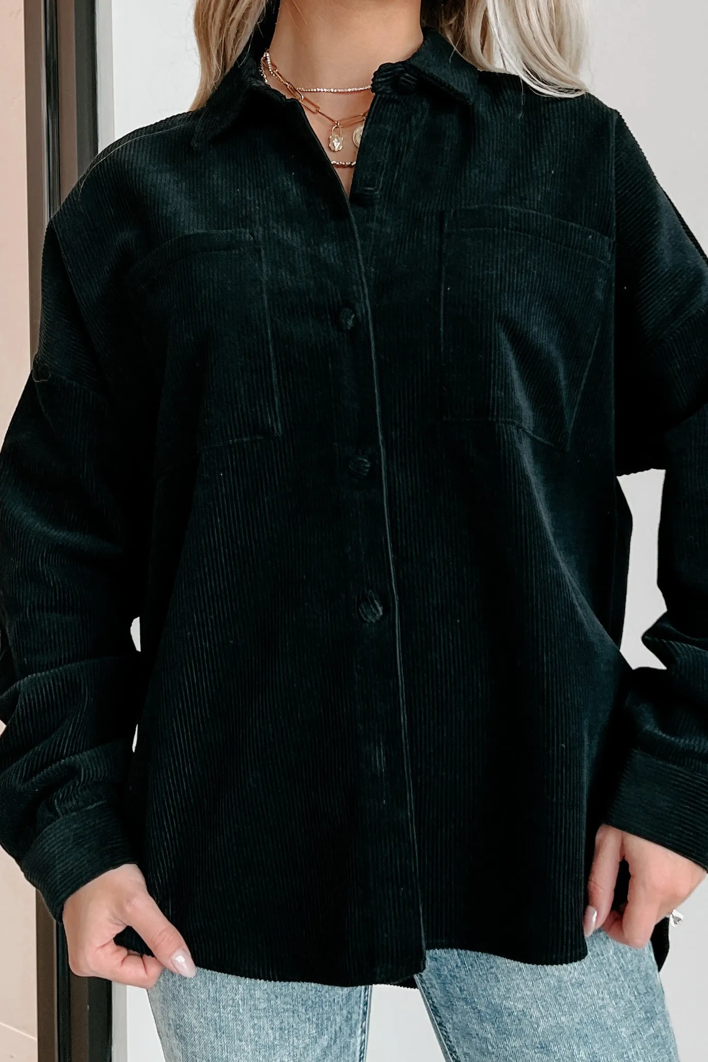 Saturdays At Market Oversized Corduroy Shacket (Black)