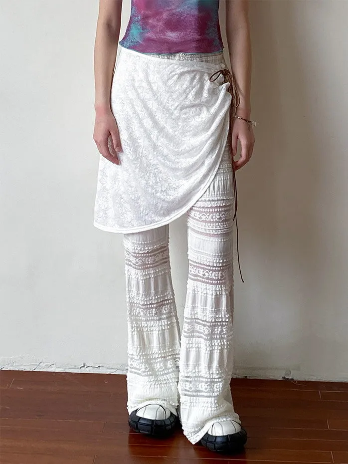 Scarf Flare Refreshing Casual Sheer Lace-Pants