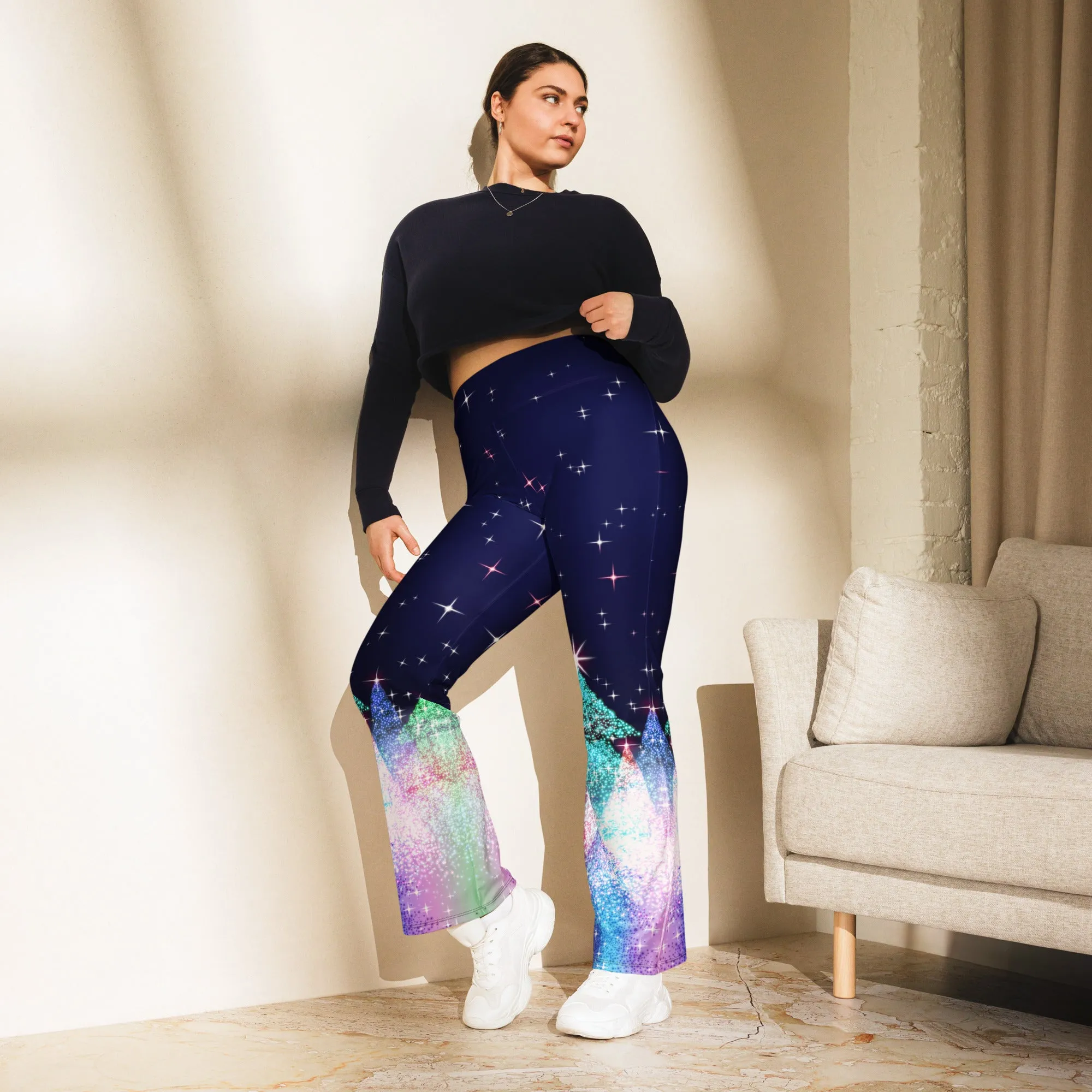 Shimmery Christmas Tree Print Flare Leggings