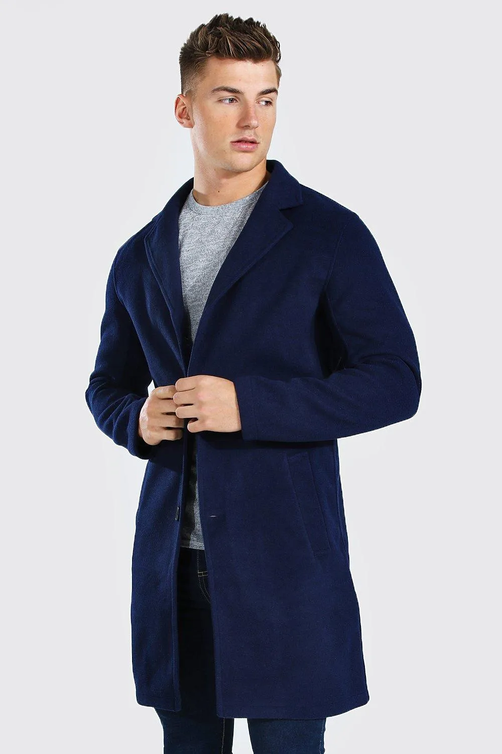 Single Breasted Overcoat | boohooMAN UK