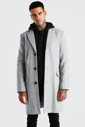 Single Breasted Wool Mix Overcoat | boohooMAN UK