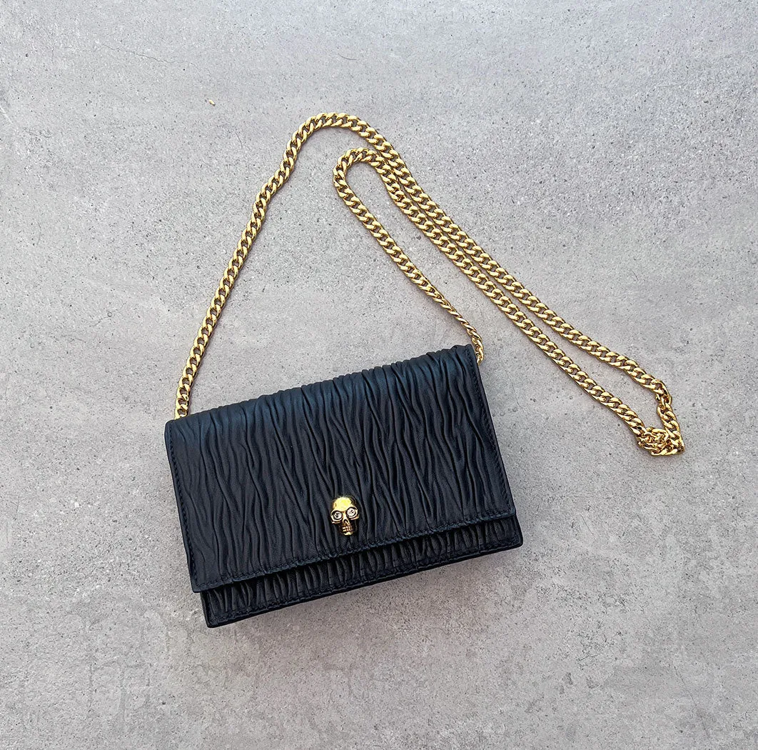 Skull Mini Pleated Bag, Black