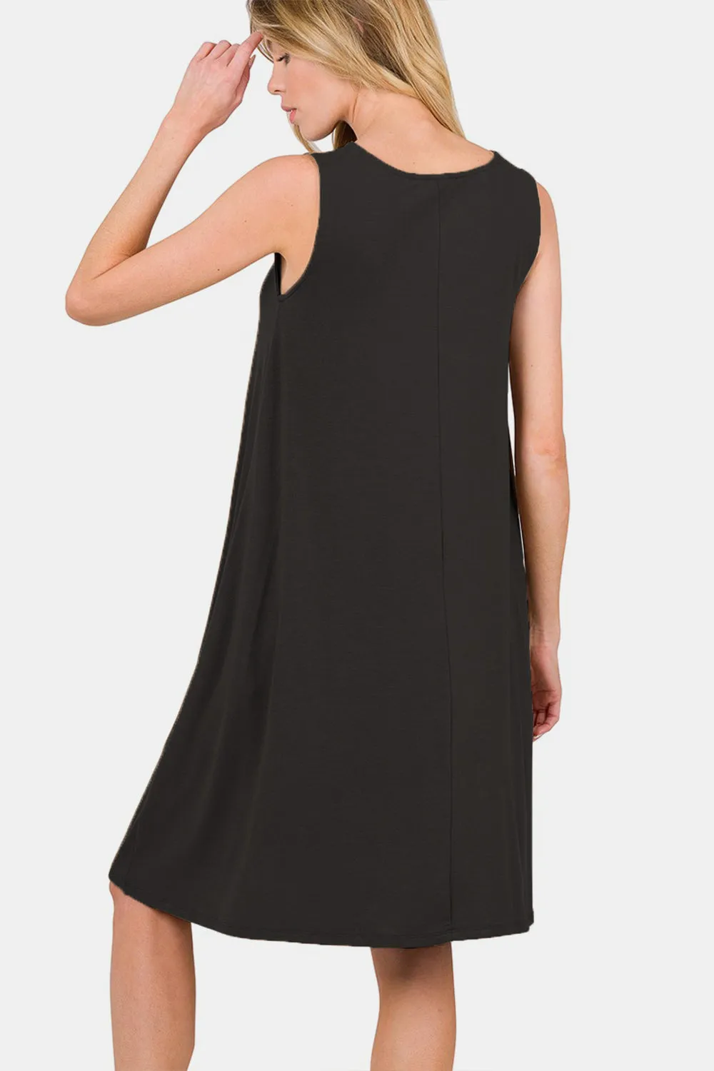 Sleeveless Flared Dress with Side Pockets