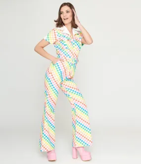 Smak Parlour 1970s Rainbow Check Flare Jumpsuit