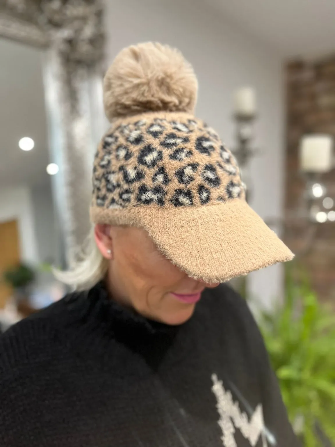 Soft Leopard Pom Pom Cap