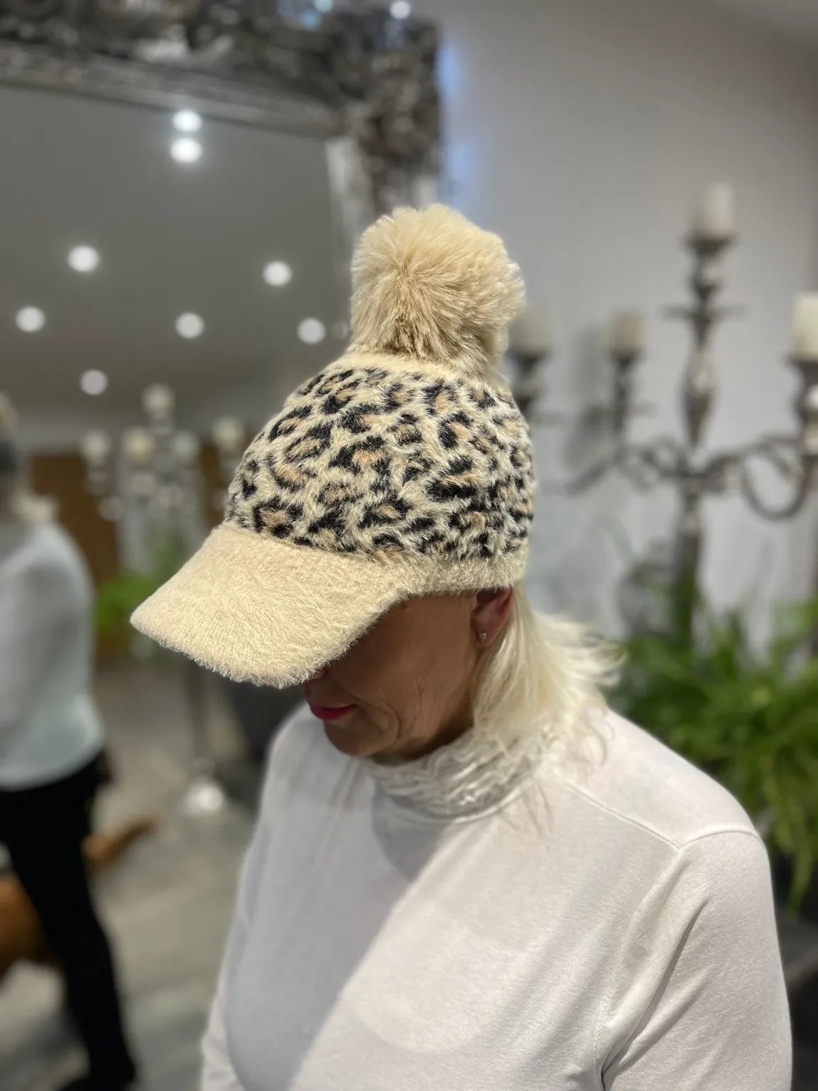 Soft Leopard Pom Pom Cap