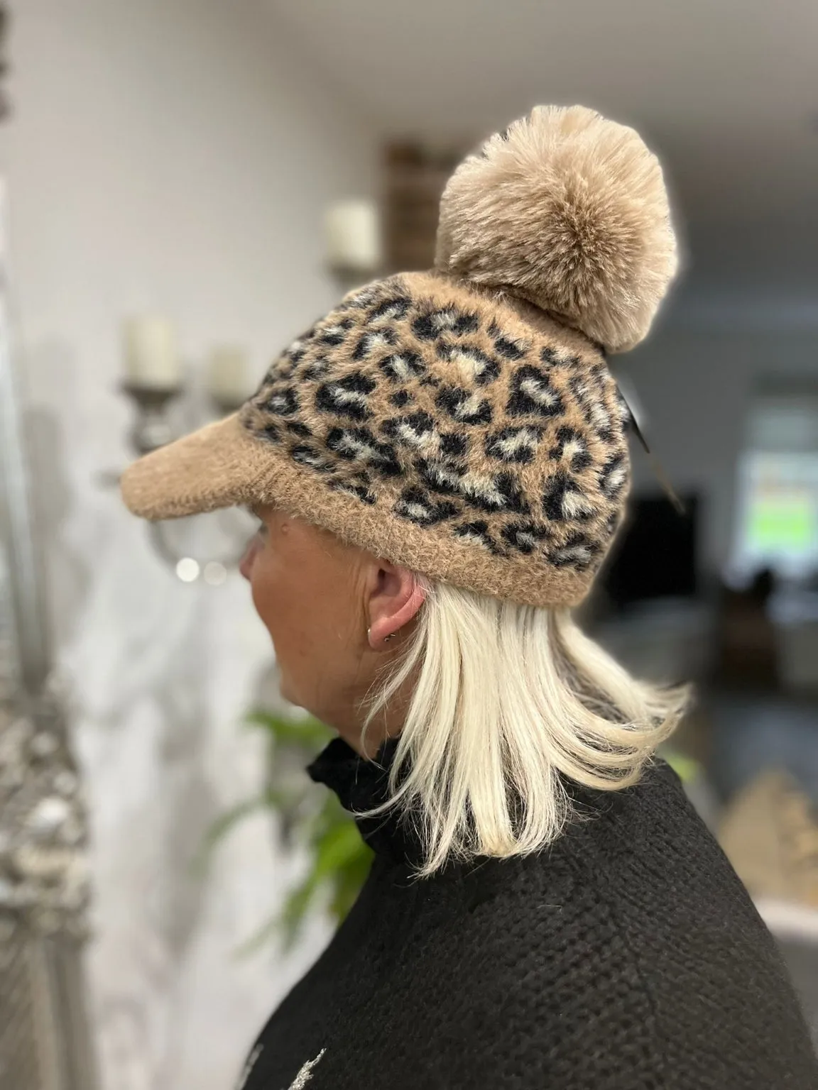 Soft Leopard Pom Pom Cap