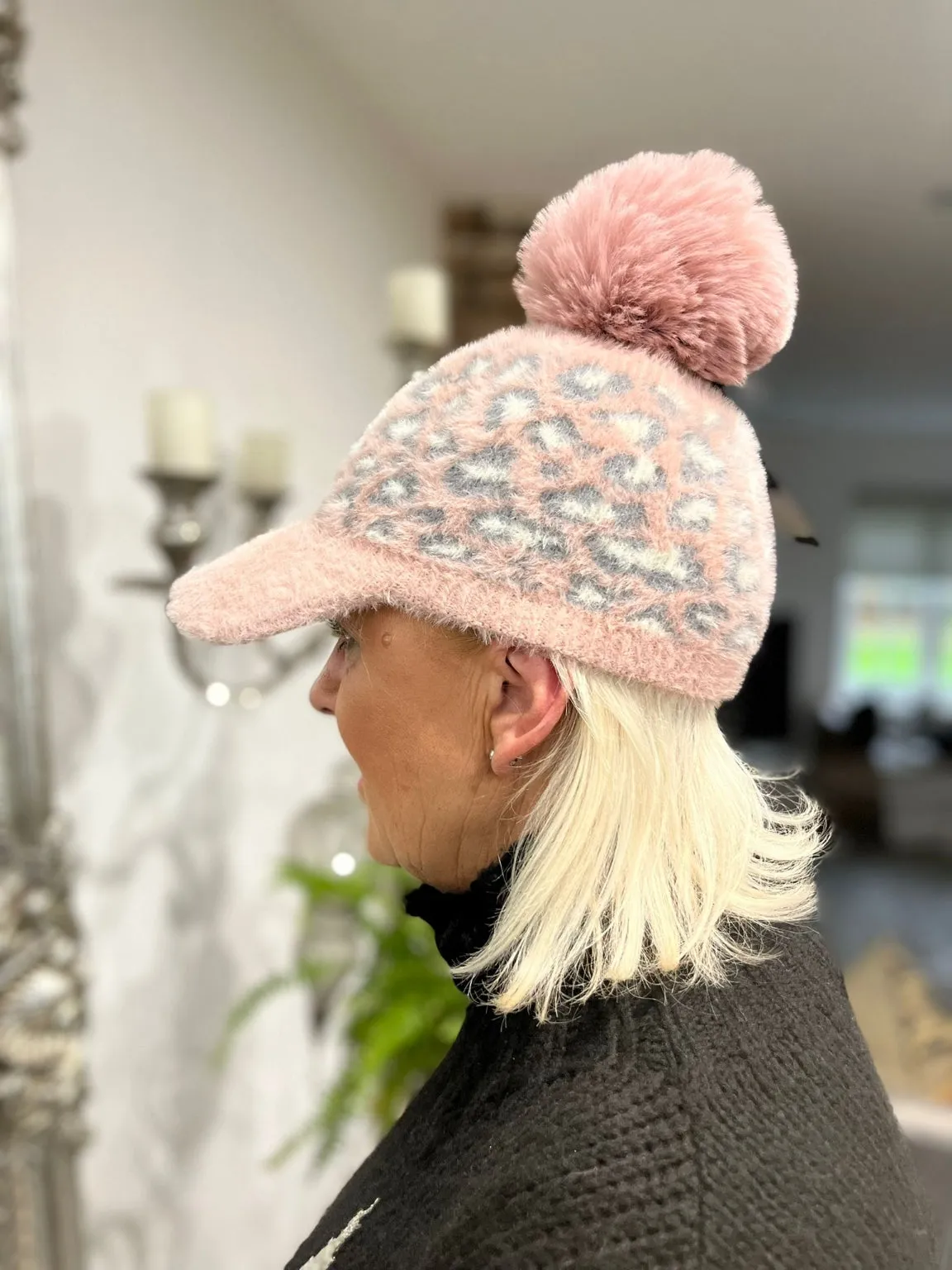 Soft Leopard Pom Pom Cap