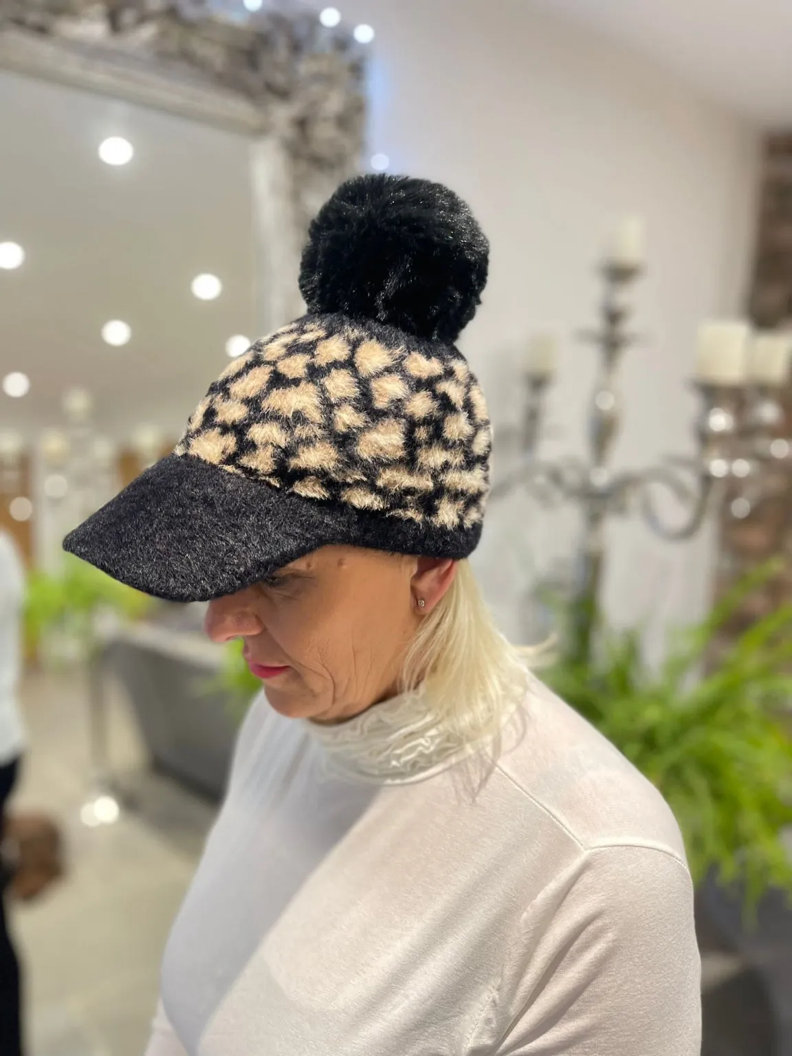 Soft Leopard Pom Pom Cap