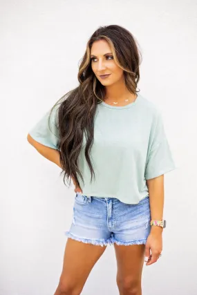 Something Good Distressed Crop - Mint