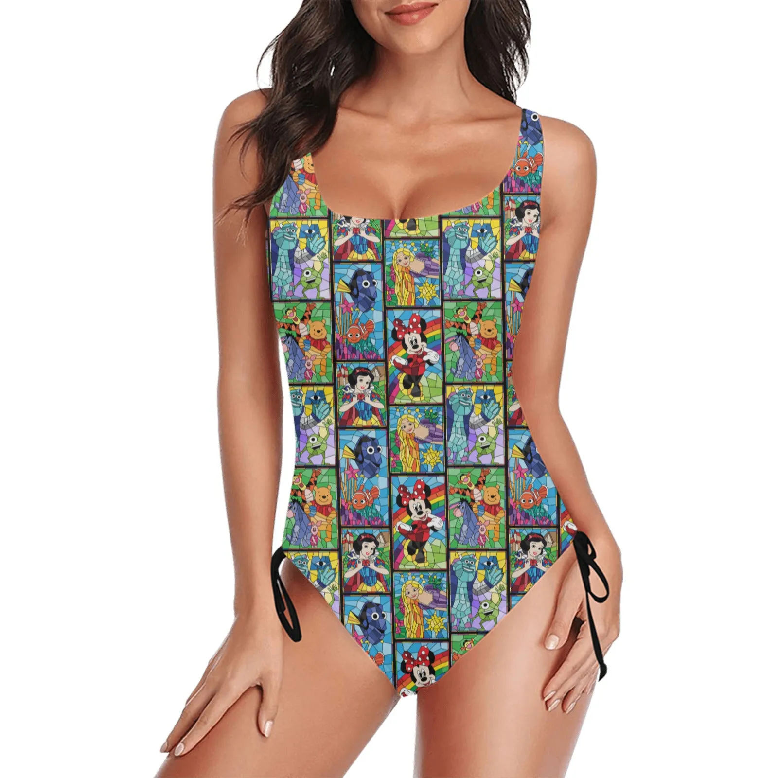 Stained Glass Characters Drawstring Side Women's One-Piece Swimsuit