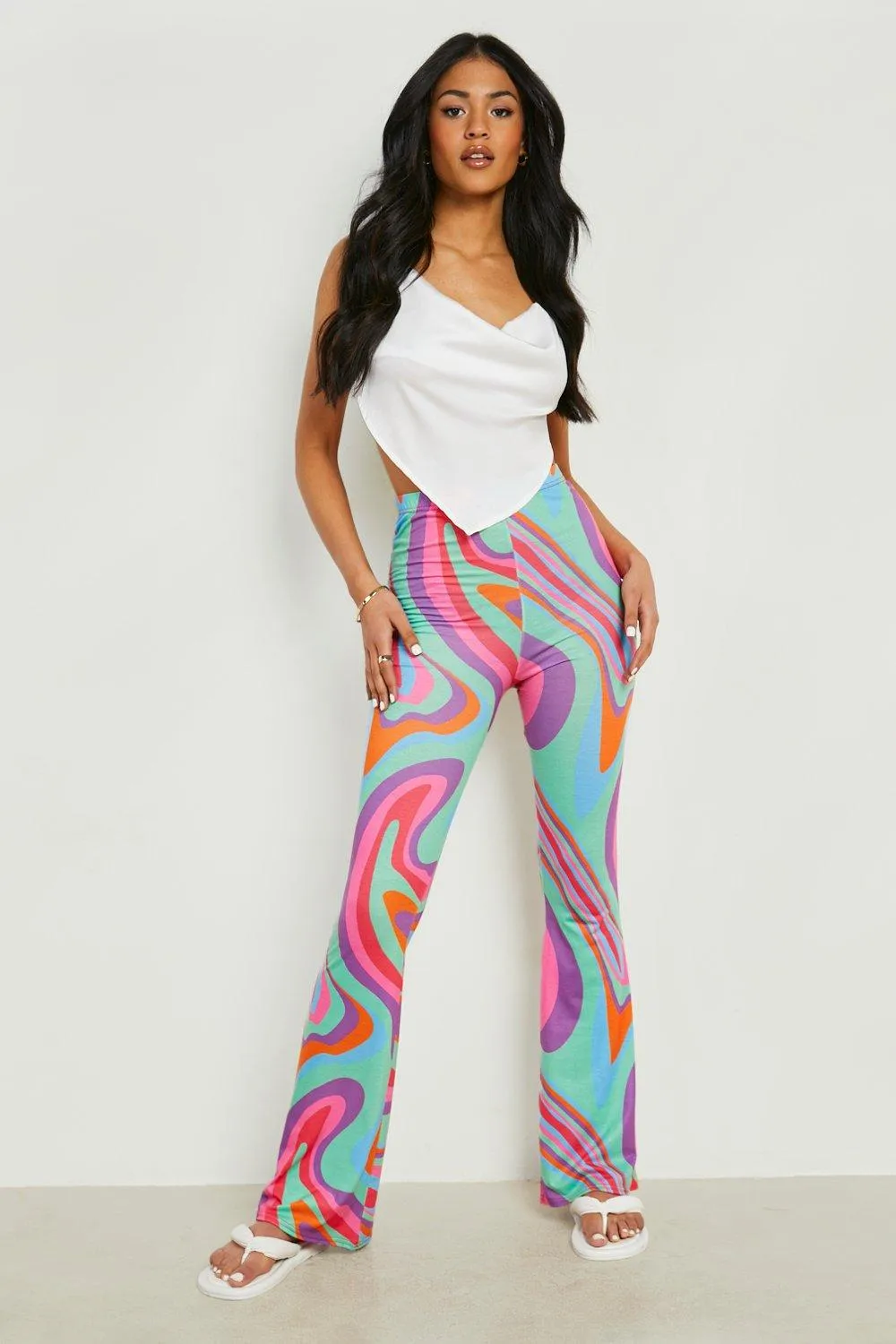 Tall Bright Swirl Print Flares