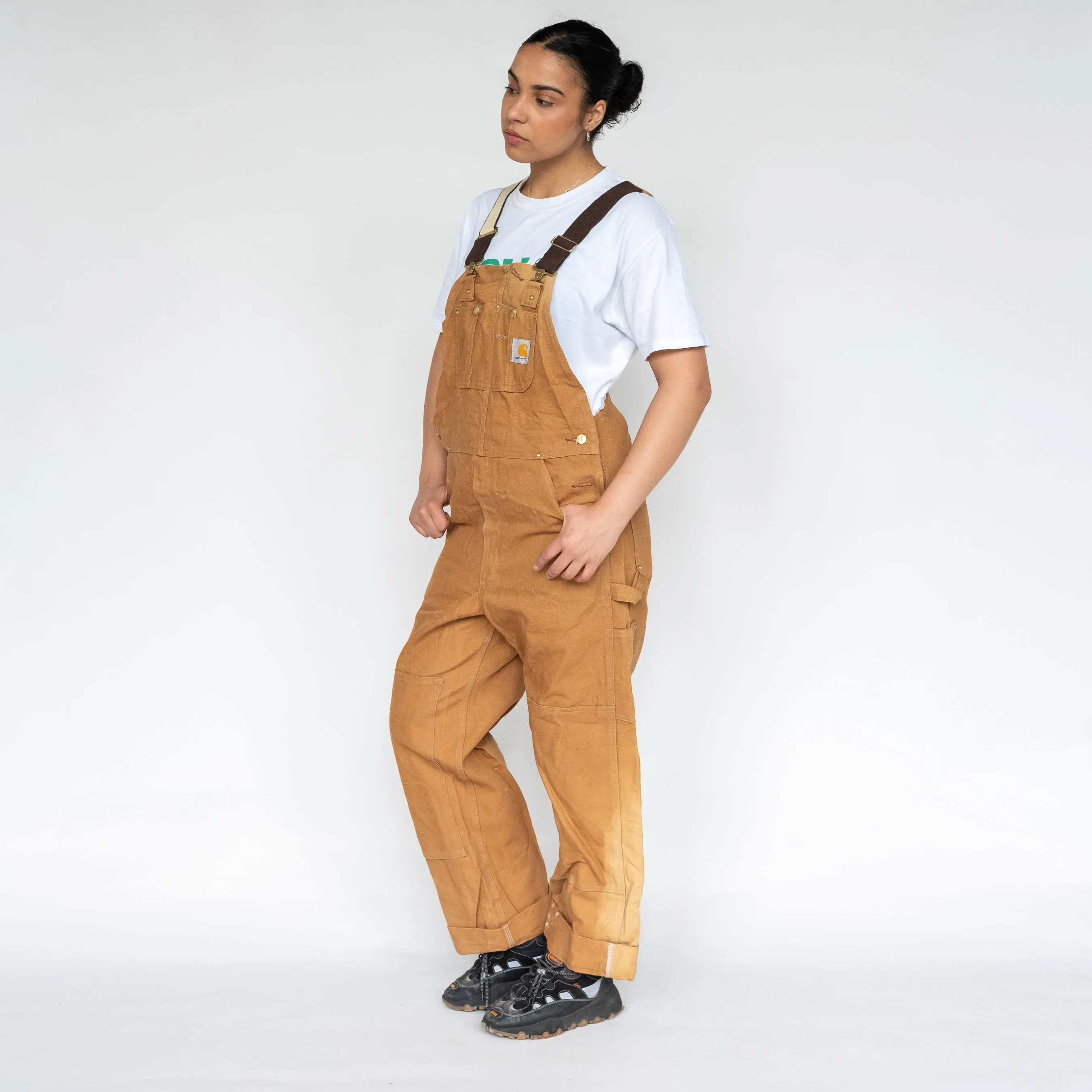 TAN 90S CARHARTT CANVAS BAGGY DUNGAREES (