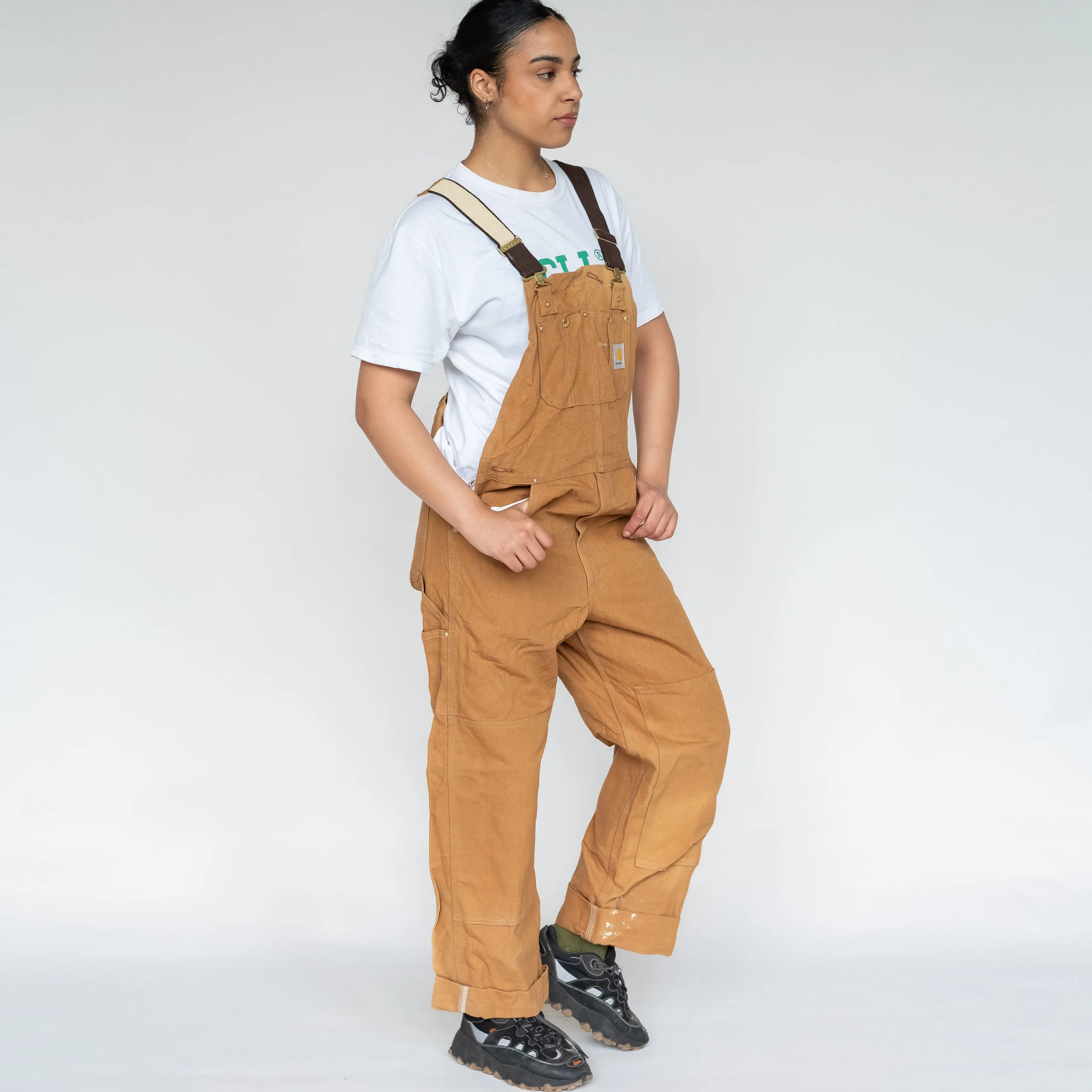 TAN 90S CARHARTT CANVAS BAGGY DUNGAREES (