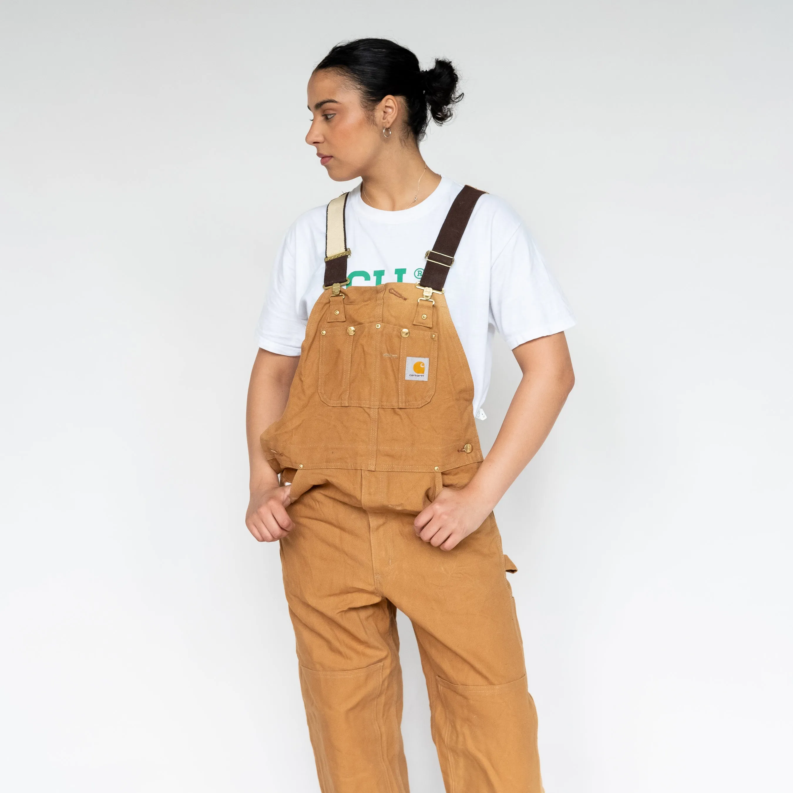 TAN 90S CARHARTT CANVAS BAGGY DUNGAREES (