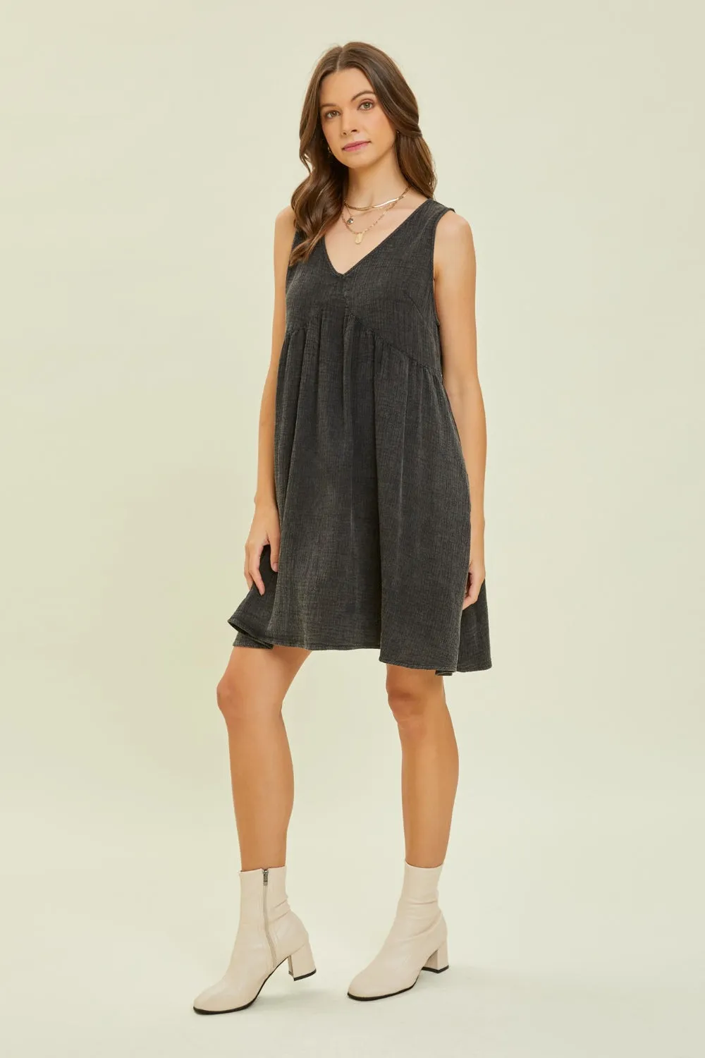 Texture V-Neck Sleeveless Flare Mini Dress