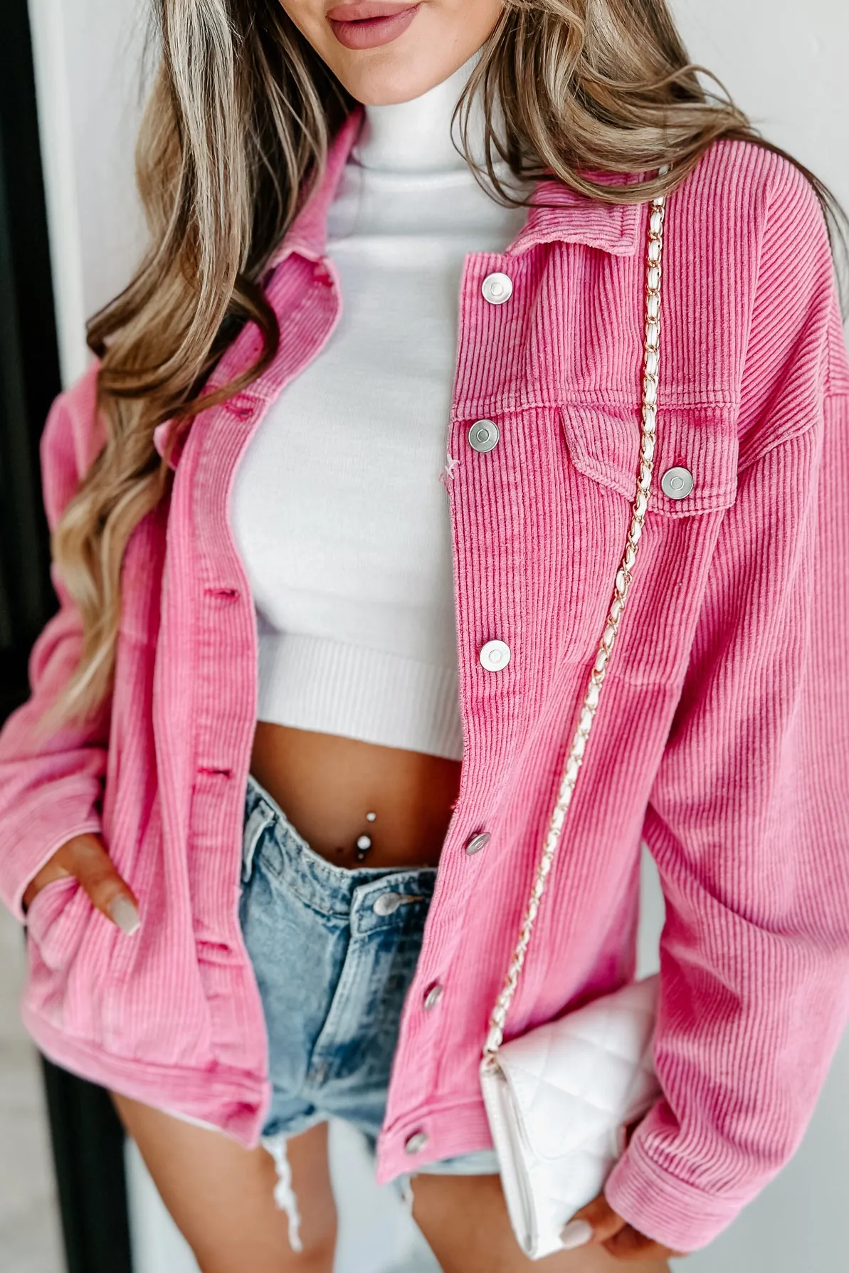 True Love Story Corduroy Shacket (Pink)