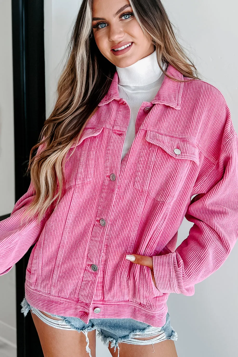 True Love Story Corduroy Shacket (Pink)