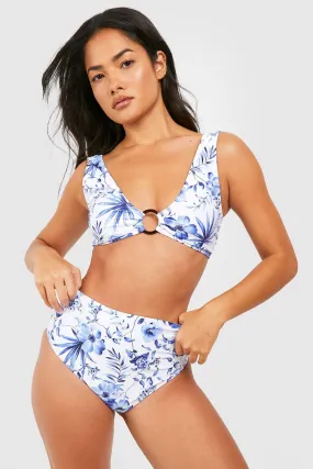 Tummy Control Porcelain Print O-ring Bikini Set