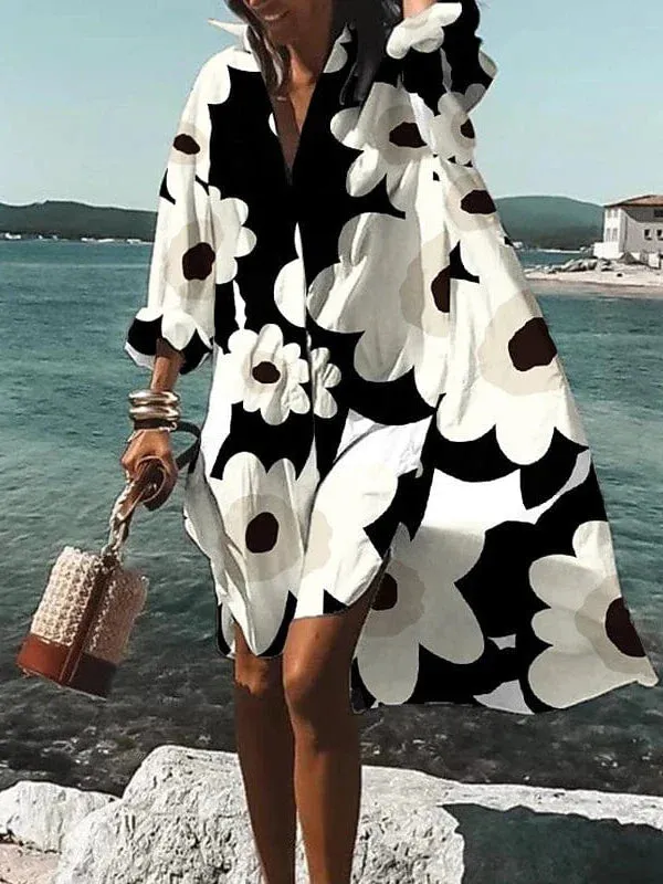 Versatile Women's High-Low Shirt Dress White Summer/Spring/Fall/Winter