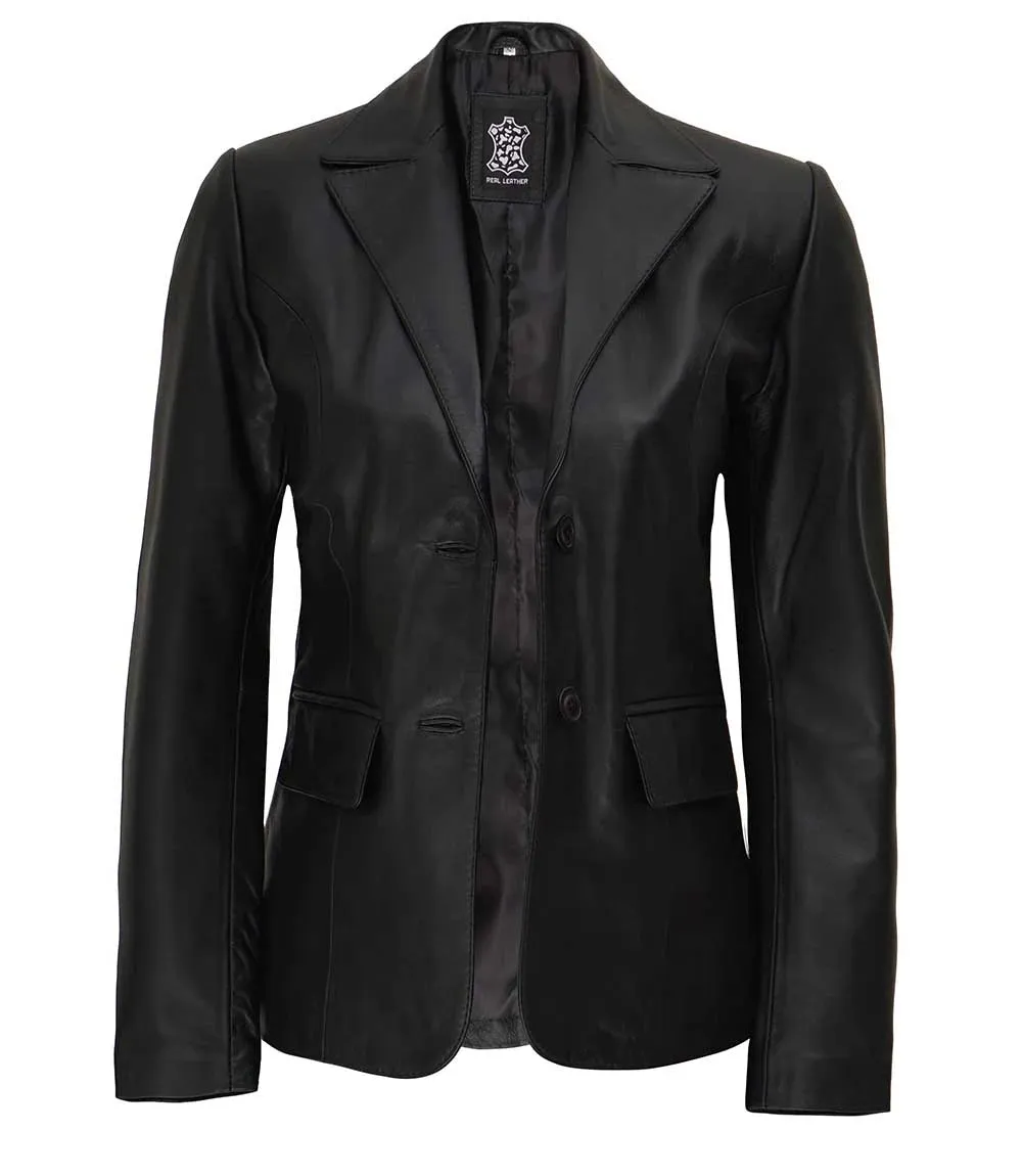 Vicenza Women's Black Two-Button Leather Blazer