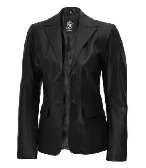 Vicenza Women's Black Two-Button Leather Blazer