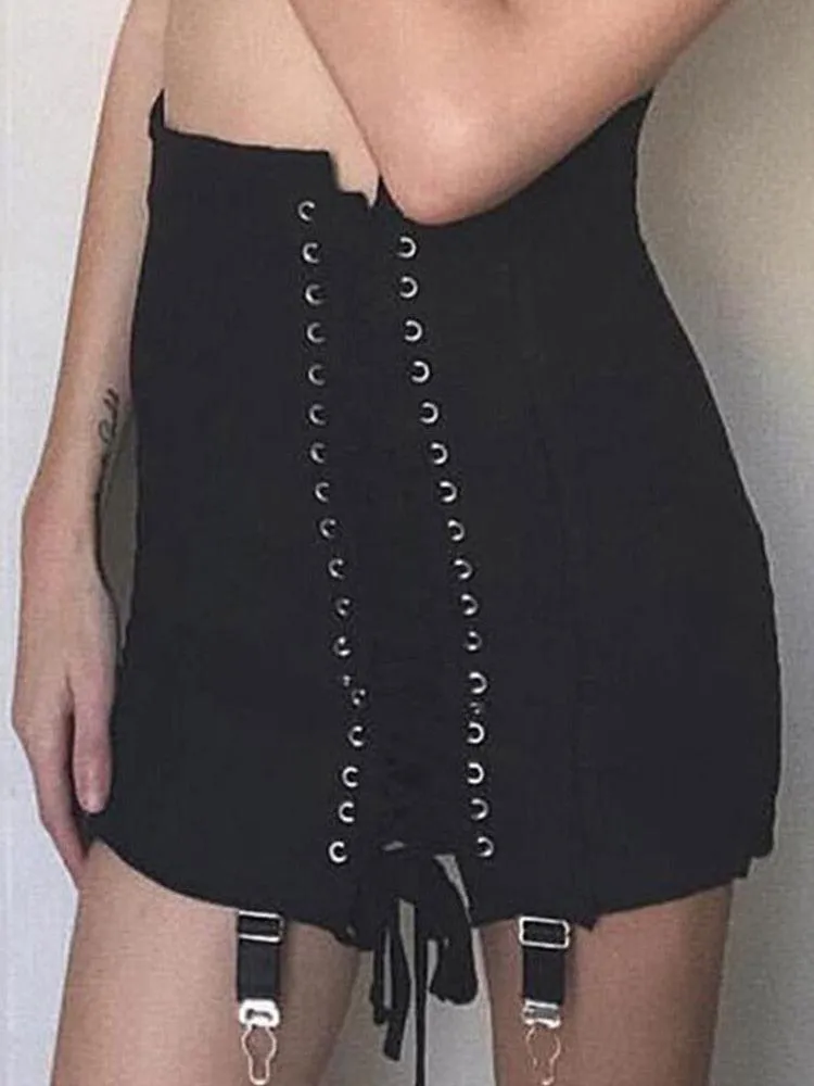 Vintage Mini Skirt Punk Patchwork High Waist