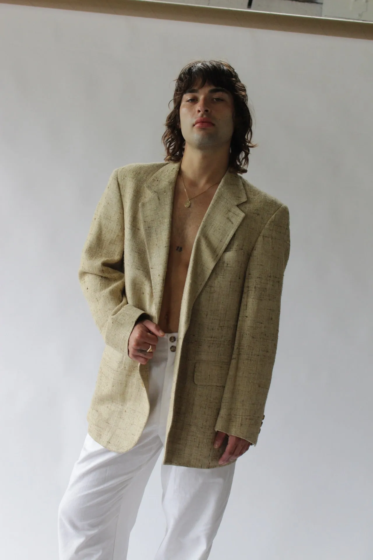 Vintage Wheat Woven Silk Blazer