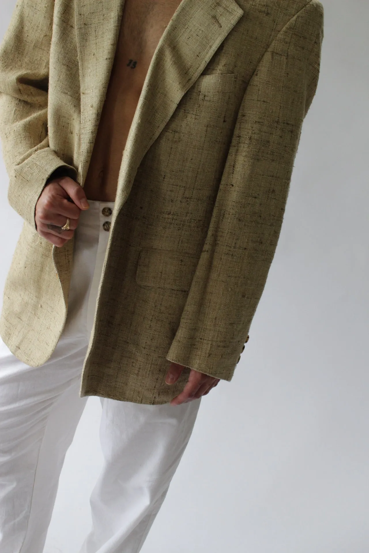 Vintage Wheat Woven Silk Blazer