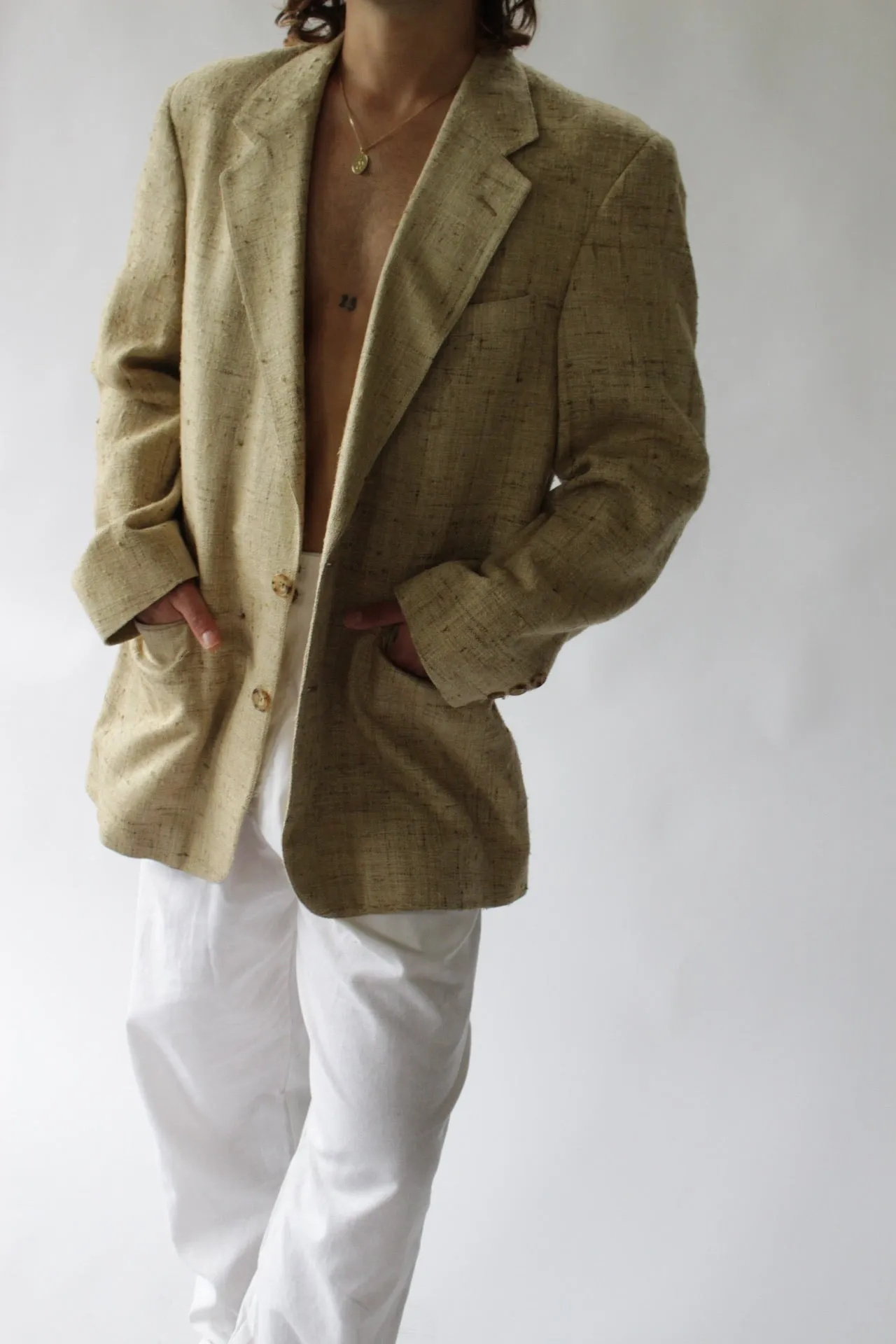 Vintage Wheat Woven Silk Blazer