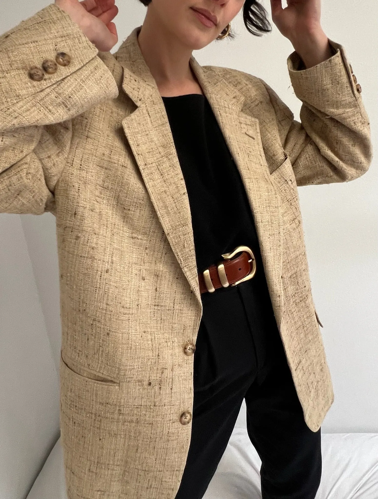 Vintage Wheat Woven Silk Blazer