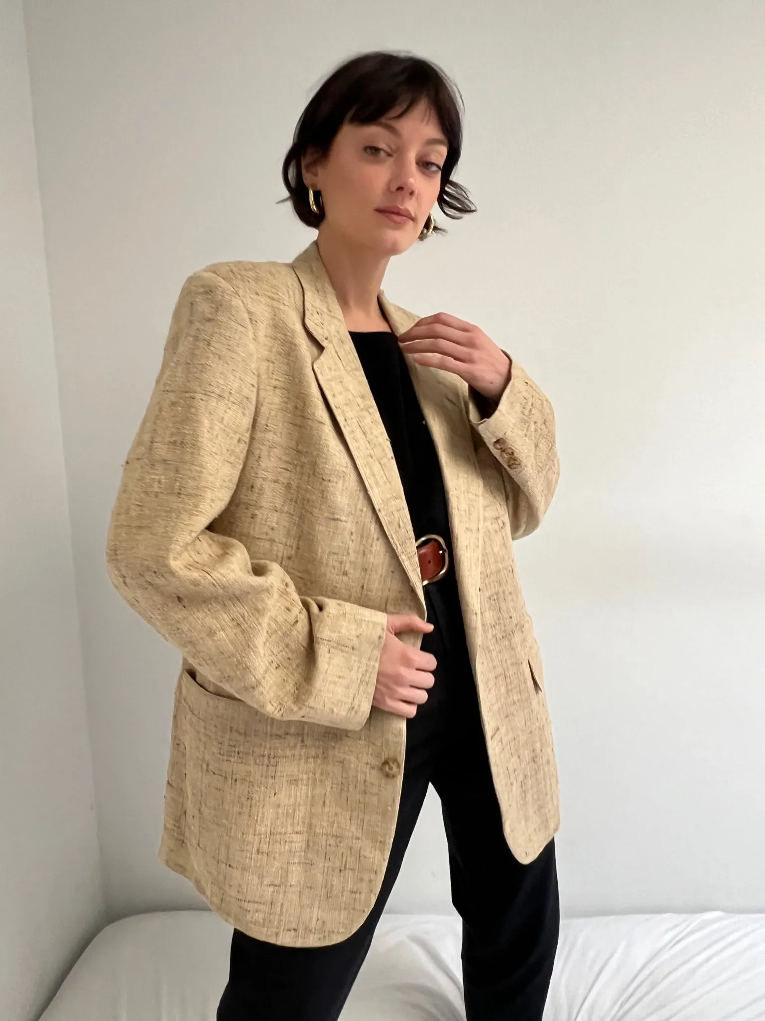 Vintage Wheat Woven Silk Blazer