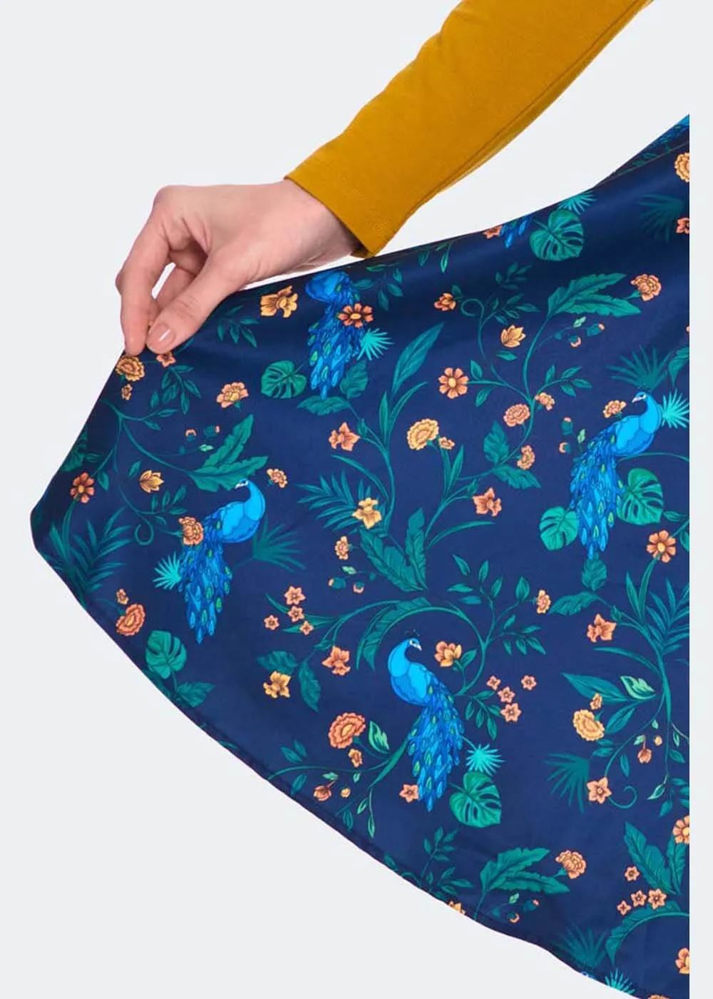 Voodoo Vixen Peacock Floral 40's Flare Skirt Blue