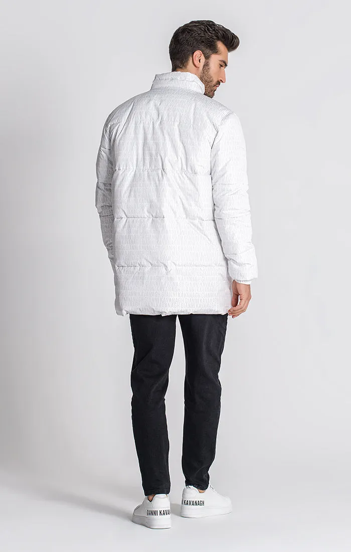 White Typo Puffer Coat