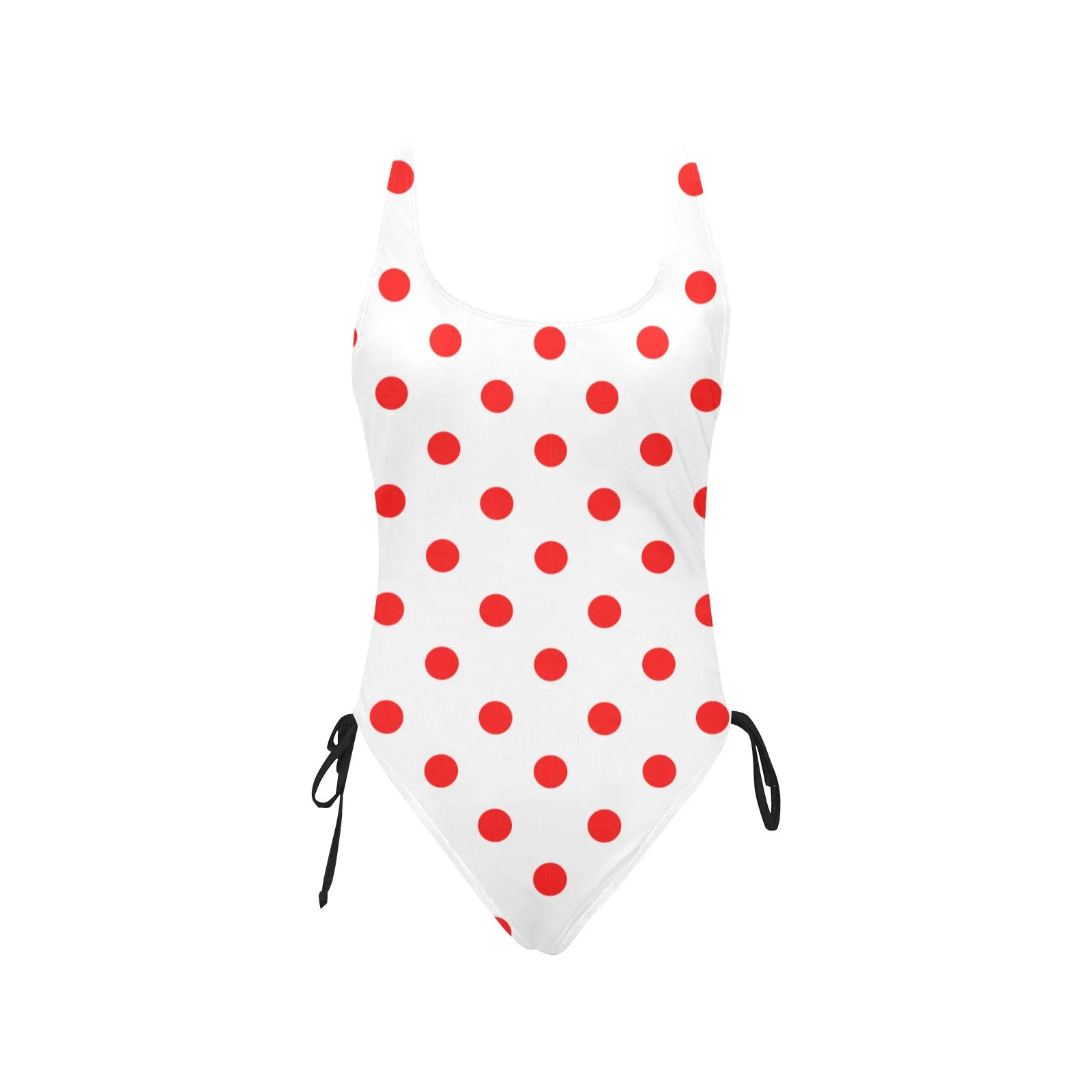 White With Red Polka Dots Drawstring Side Women's One-Piece Swimsuit