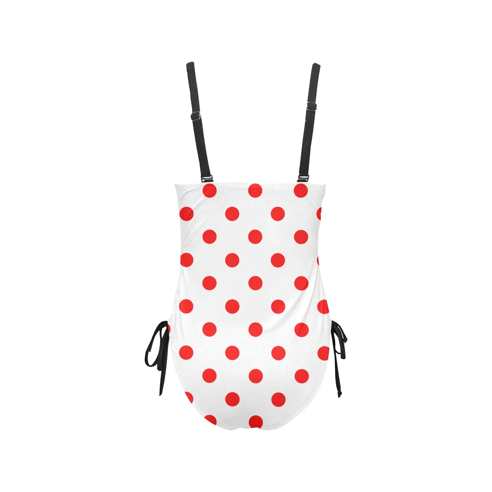 White With Red Polka Dots Drawstring Side Women's One-Piece Swimsuit