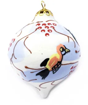 Winter Birds Tear Drop Ceramic Ornament