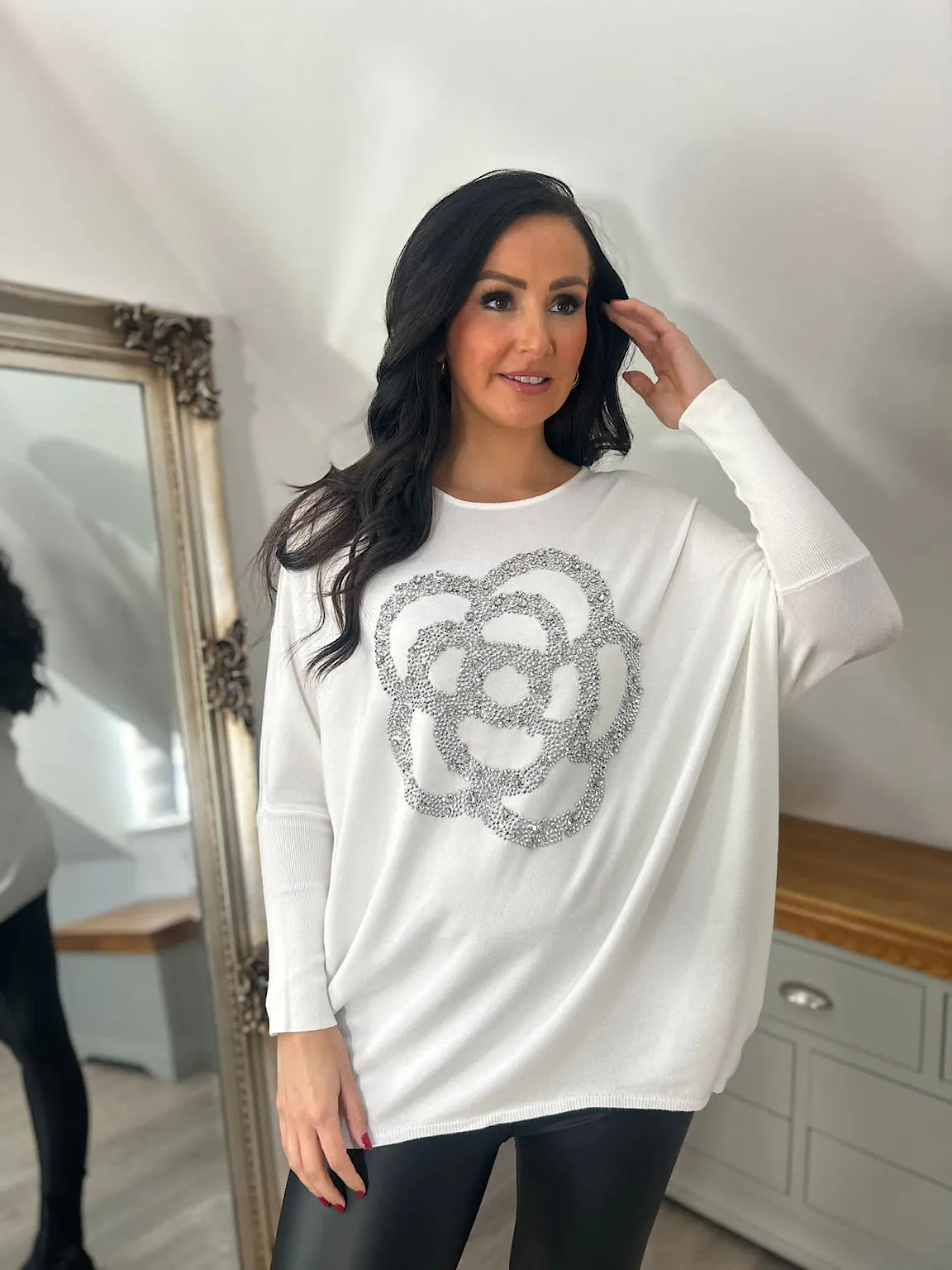 Winter White Embellished Flower Knit Sophie