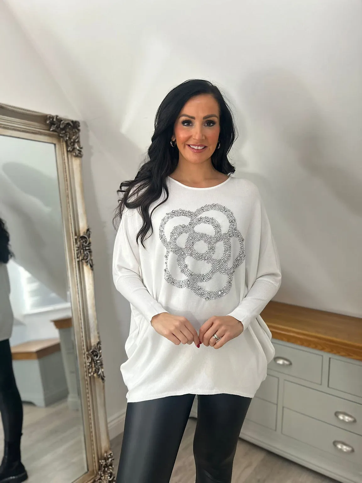 Winter White Embellished Flower Knit Sophie