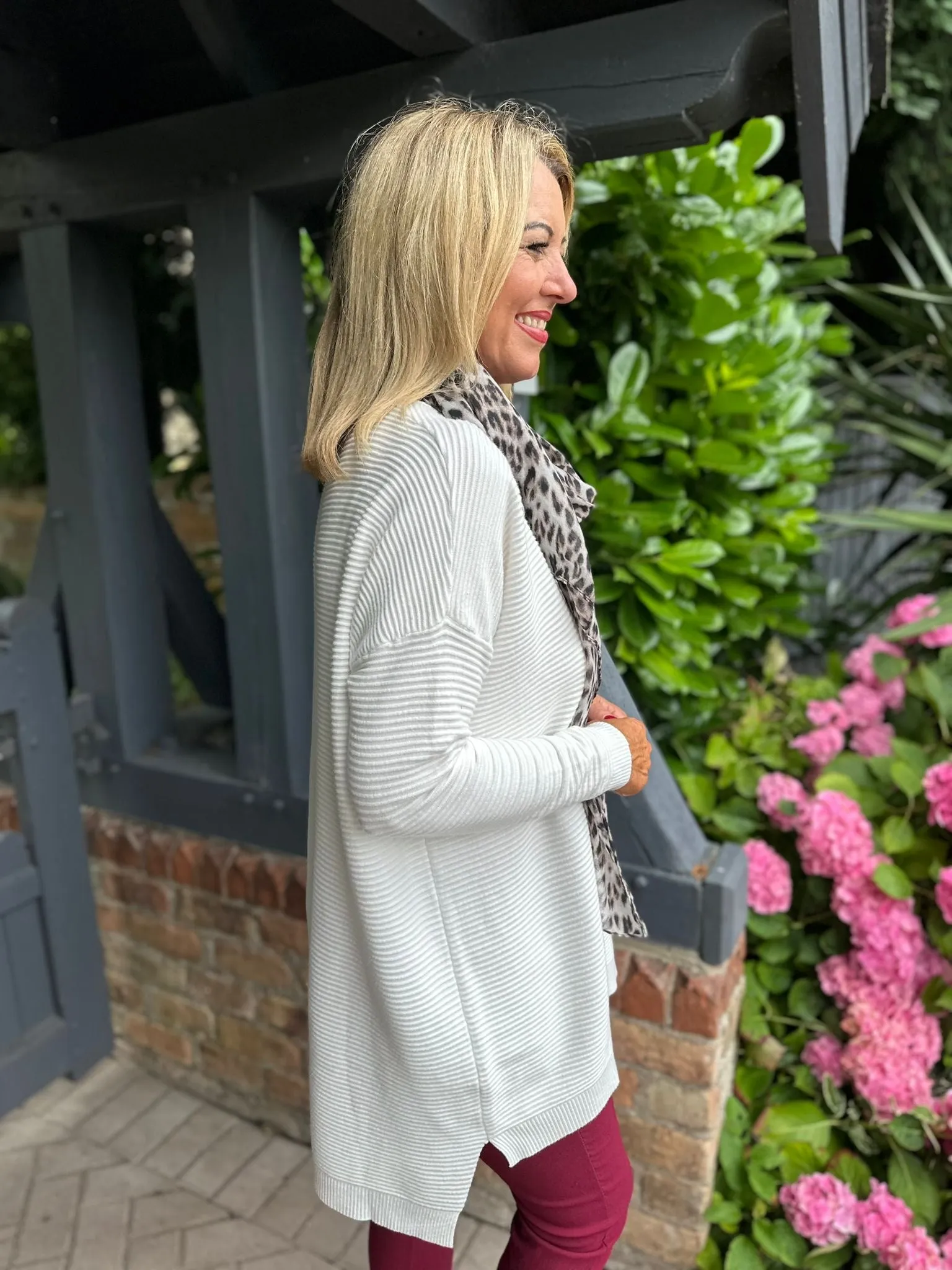 Winter White Lightweight Ribbed Knit Katie