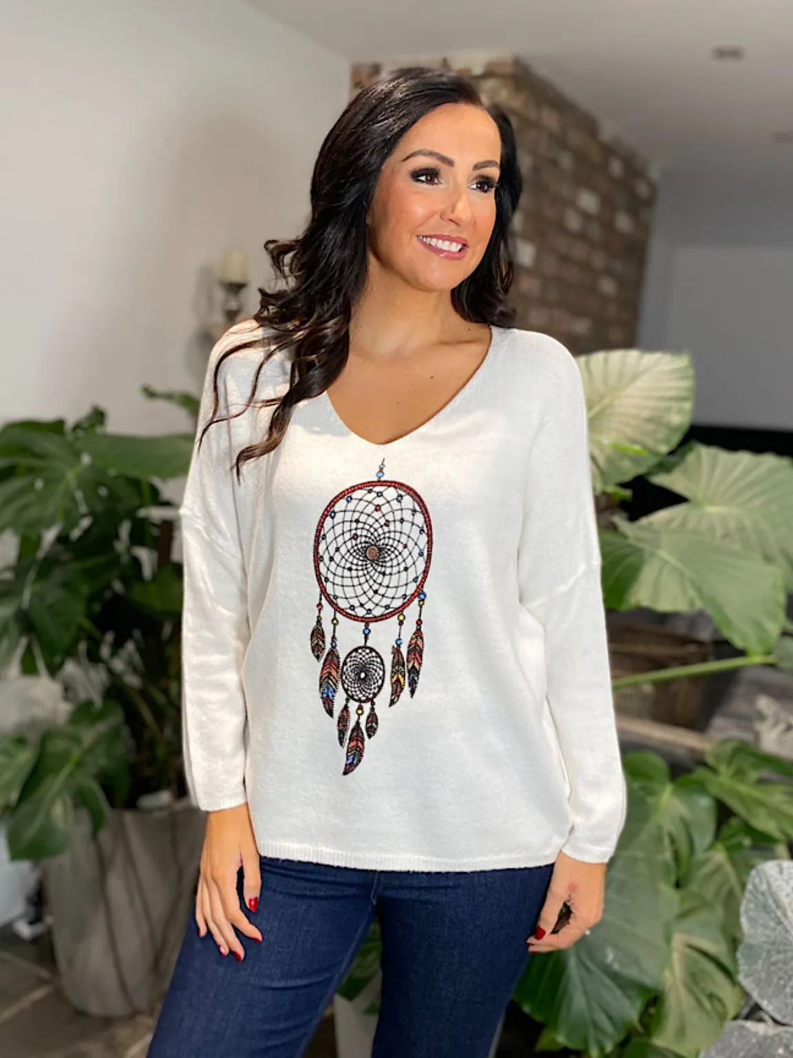 Winter White Sparkle Dreamcatcher Knit Raven